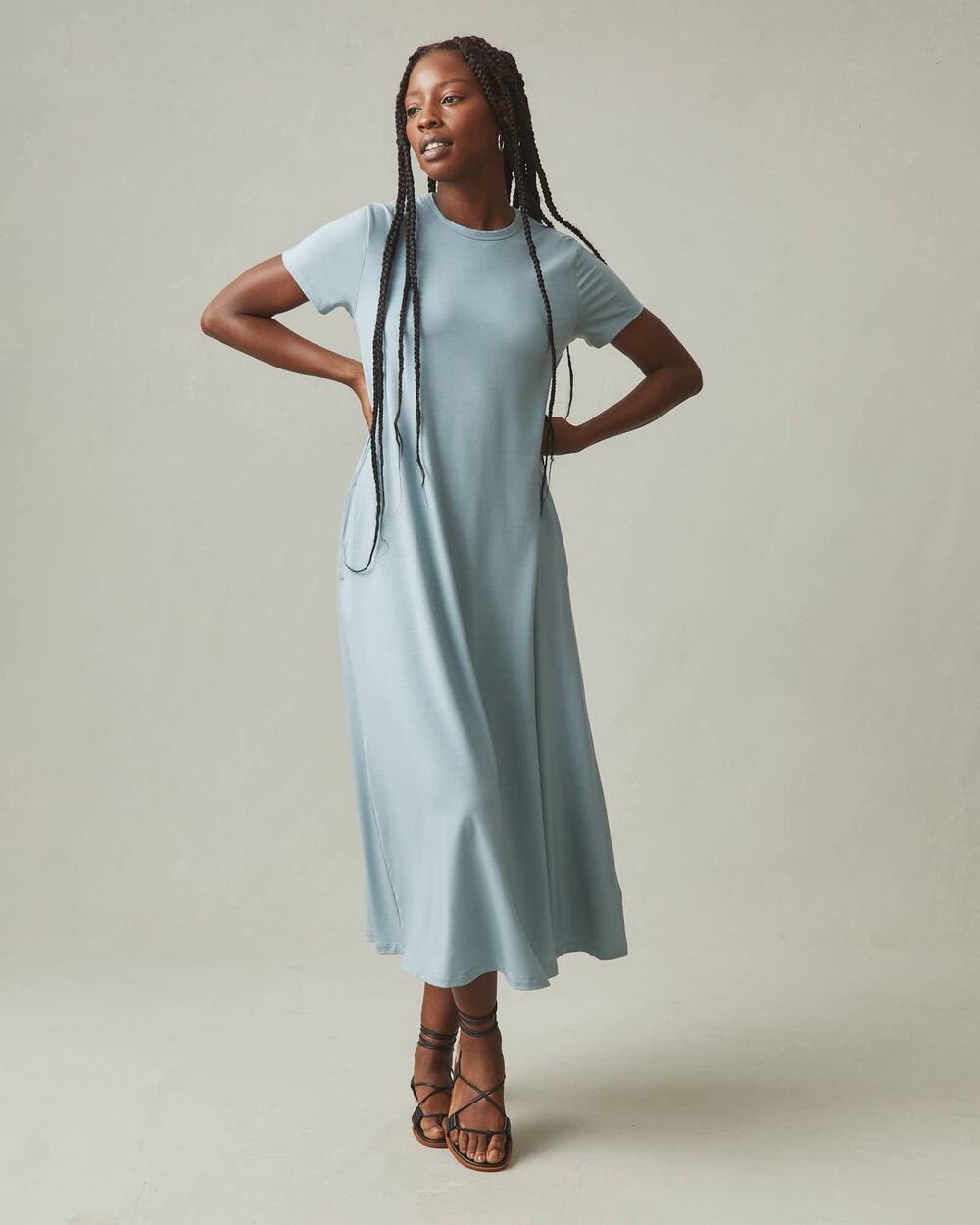 American Giant Women Small Flex Maxi Dress Soft Lightweight Pockets Comfy Basic